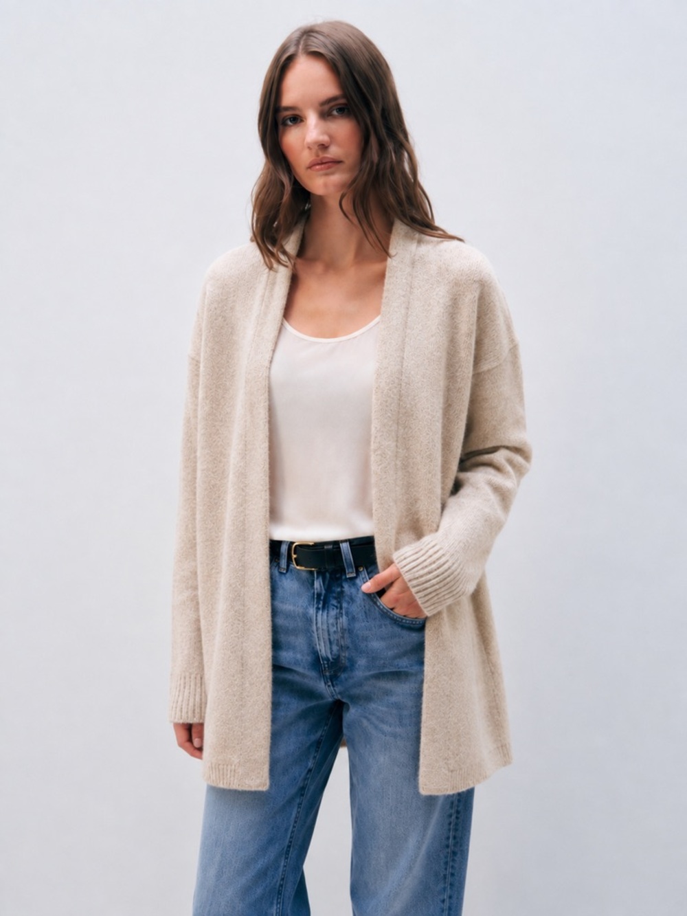 White + Warren 100% Cashmere Open Front Cardigan Sweater Size Large